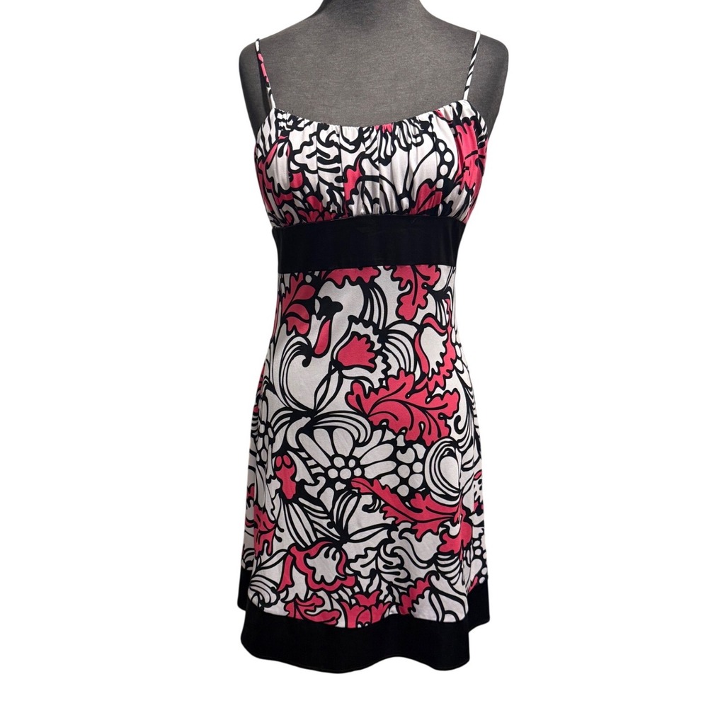 Taboo Pink Black White‎ Floral Paisley Empire Waist Mini Dress Large 1728605D